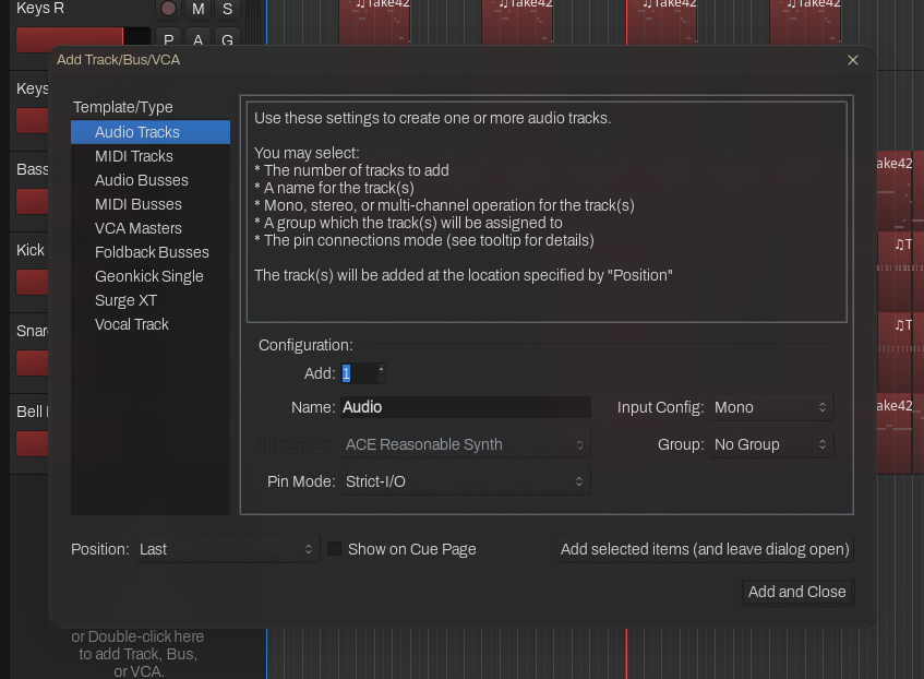 Current Ardour Track Creation